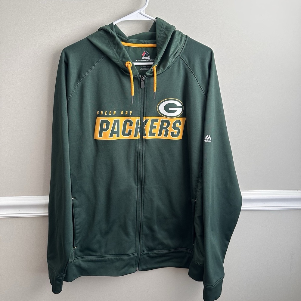 Green Bay Packers Majestic Thermabase Full Zip-Up Sweatshirt XL Green Gold Hood